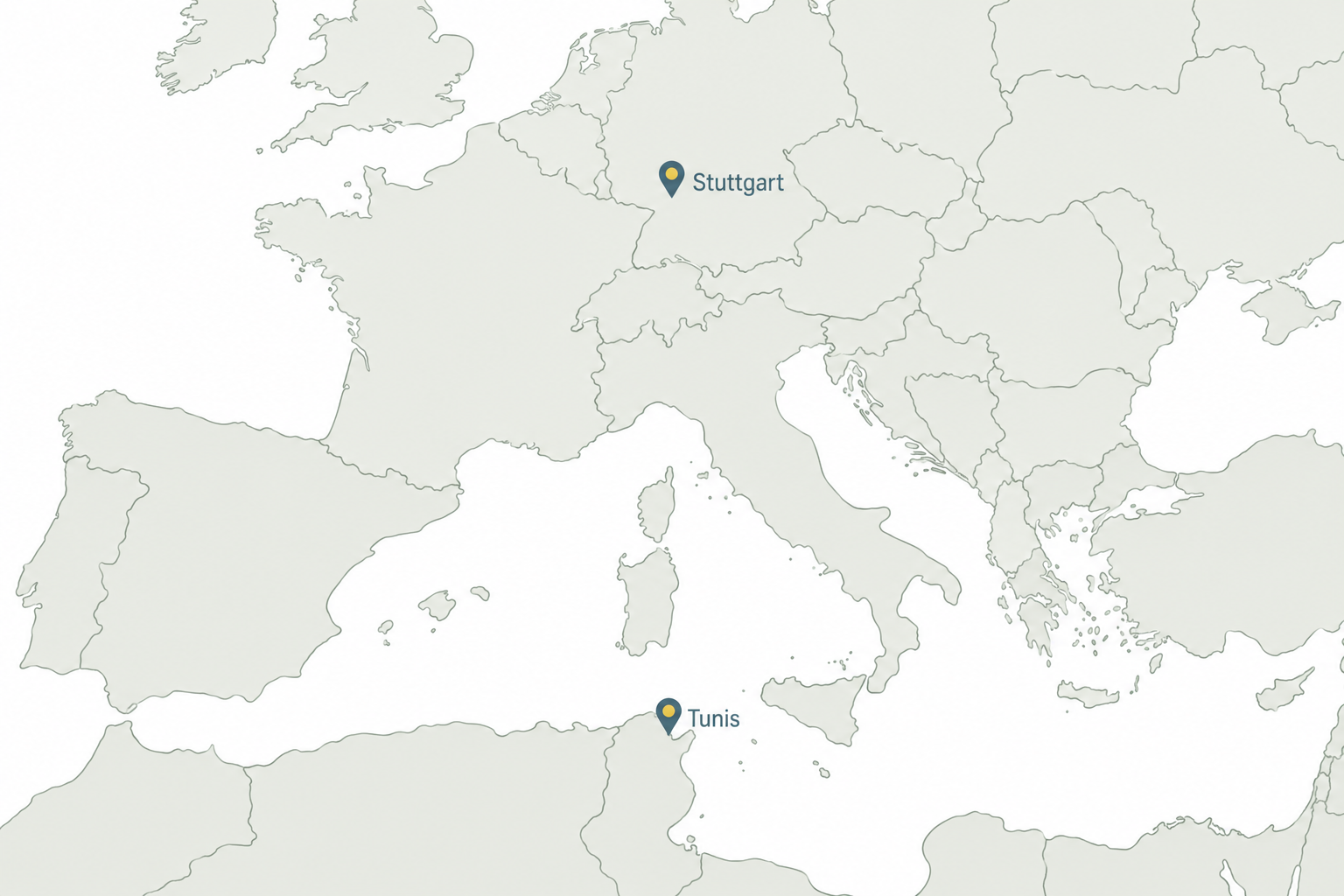 Carte de nos implantations à Stuttgart en Allemagne et à Tunis en Tunisie